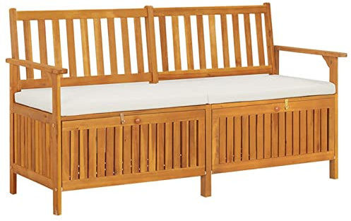 Chusui Truhenbank mit Kissen, Gartenbänke, Sitzbank Outdoor, Parkbank, Outdoor Deko Wetterfest, Garten Bank Für Draussen, 148 cm Massivholz Akazie