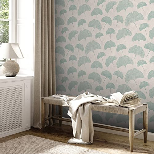 Florale Tapete Grau Weiß Mint - Livingwalls Premium Wall 2 389663 - Vliestapete Blätter - 10,05 m x 0,53 m Made in Germany