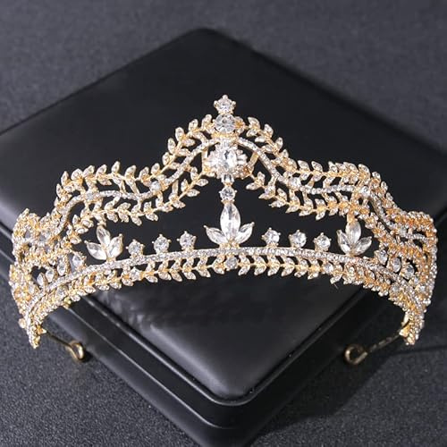 PTNKUIIY Diadem Hochzeit Krone Tiara, Kristallkrone Damen Braut Haarschmuck, Strass Prinzessin Krone, Silber Gold