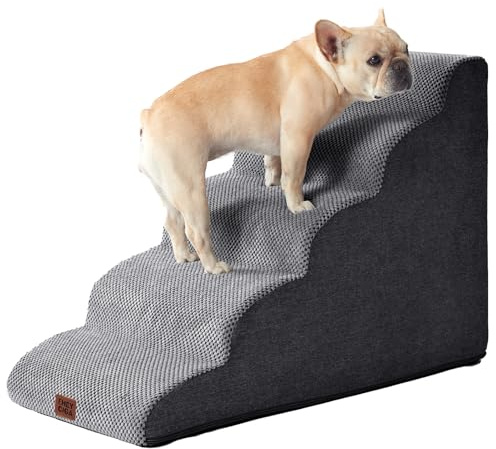 EHEYCIGA Curved Dog Steps for Bed, 5-Step Dog Stairs for Small Dogs and Cats, Pet Stairs for High Bed, Non-Slip Pet Step with Washable Cover, 83.5x40x57cm, Dark Gray