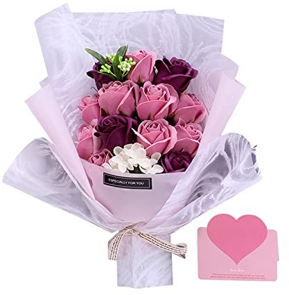 kowaku Ramo de jabón, ramo de flores de jabón, ramo de flores artificiales, rosas de jabón, realista para decoración, fiesta, sala de estar, dormitorio, Rosado