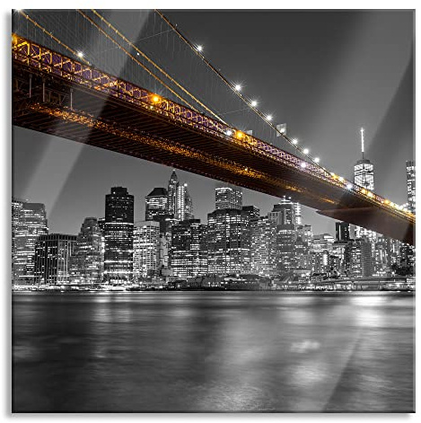 Pixxprint Glasbild, Wandbild auf Echtglas, Skyline von Manhattan, 70x70 cm, inkl. Aufhängung und Abstandshalter