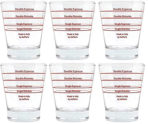 VIA CREMA - 6 Vasos de Medir Café Espresso (Negro, Vidrio, 30 ml)