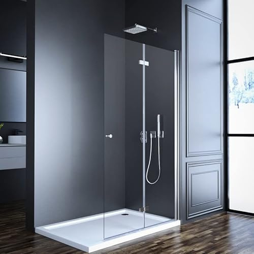 Goezes Duschwand Glas 80x185cm Walk in Duschabtrennung Doppel Faltbar Dusche Duschwand Duschtrennwand Duschabtrennung 6mm ESG Glas Glastrennwand Glaswand