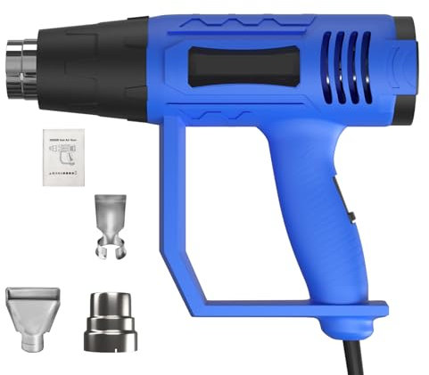 2 Temp Settings Heat Gun, 2000W Hot Air Gun, Variable Temperature Control, 300℃ / 600℃, Overload Protection with 3 Nozzles for Peeling Paint, Softening Material