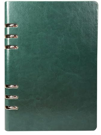 (Dunkelgrün) Vintage Leder Ringbuch Notizbuch, A5(17 * 23cm/6.6 * 9inch) Edelstahl-Ausschnitt Notizblock Nachfüllbar Leder Notizbuch, 100 Seiten Wasserdicht Beige Einsätze