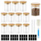Banaone 12pcs Botes Especias Cristal, 250ml Tarros Cristal con Tapa de Bambú Hermeticos, con Tapa Spice Jars incluir Cepillo Limpieza Etiquetas Bolígrafo, Tarros para Especias