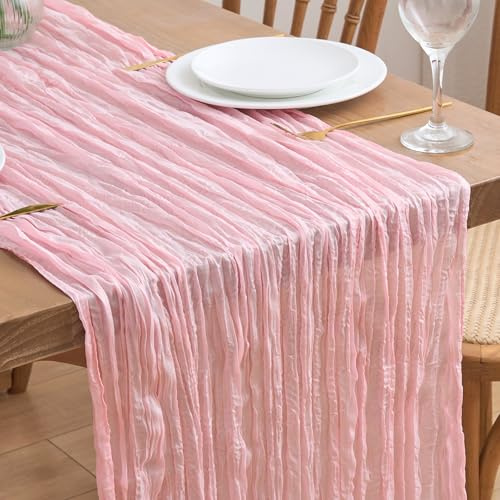 Asee'm Tischläufer Käsetuch 300 x 90cm Hell Rosa Boho Transparente Läufer Tisch Hochzeit Gaze Stoff Rustikale Käse Tuch für Braut Dusche Party