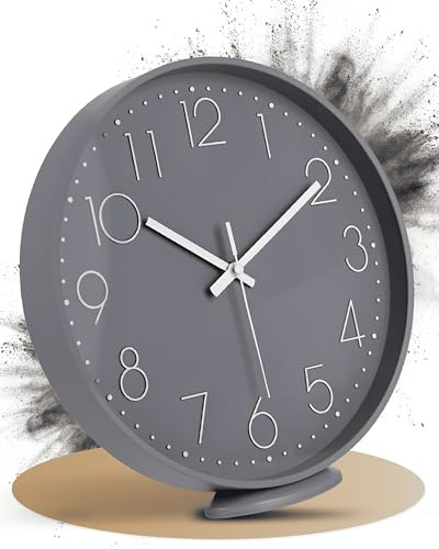 LATENO - Wanduhr Grau - Zum Aufstellen oder Aufhängen - 20 cm - Lautlos - Klassisch und Modern - Quarz Uhrwerk Ohne Tickgeräusche - Für Wohnzimmer Büro UVM.