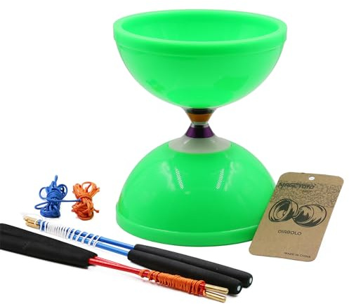 MAGICYOYO Diabolo Profi MD01 mit Dreifach-Kugellagern für Kinder, Erwachsene, Anfänger Diabolos Jonglier, Groß Diabolo JoJo 15cm mit 2 Paare Handsticks aus Aluminum+ Tasche+ 2 Ersatzschnur Kit, Grün