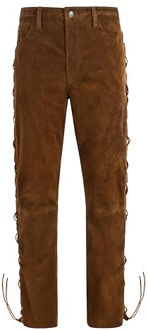 Men's Biker Laced Leather Trouser Tan Cow Suede Motorcycle Style Leather Pants 00126 (UK, Waist, 34, Regular, Regular, Tan)