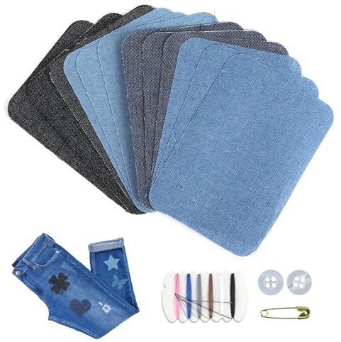 12 piezas Parches Jeans para Planchar, Aplicables con Plancha Interior & Exterior Pegamento, Algodón, Adhesivo Fuerte, para Reparaciones y Decoraciones, Rectangular 3 x 4-1/4 (7.5 cm x 10.5 cm)