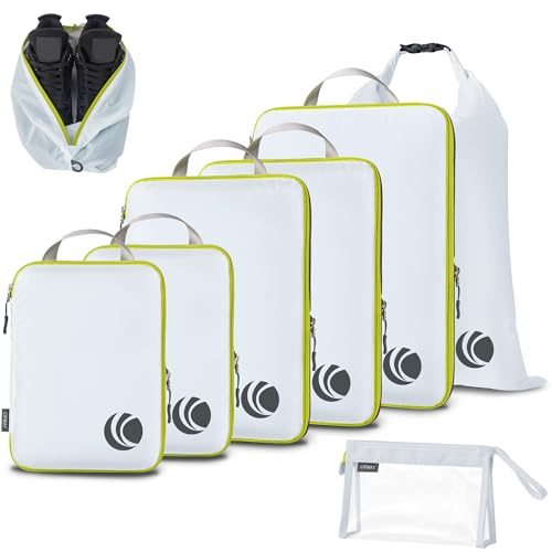 Cipway Bolsas Compresion Viaje, Diseño de Malla Impermeable Ligero y Duradero Bolsas de Viaje Organizador para la Mochila Maletas de Almacenamiento en el Hogar(Blanco, 8 Unidades)
