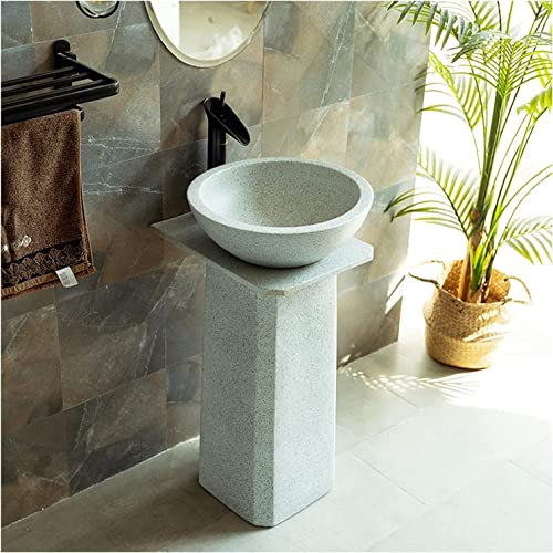Waschbecken Waschtisch Standwaschbecken im Industriestil, handgefertigtes Keramik-Säulenwaschbecken mit Wasserhahn- und Abflusskombination, kreatives Badezimmer-Waschbecken, bodenstehend, Balkon, Inn