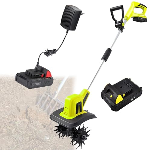 Quixnova Cordless 2V Electric Tiller with 25cm Tilling Width, 22cm Tilling Depth - Garden Soil Cultivator/Rotavator for Lawn, Vegetable - 2 X 12Ah Battery