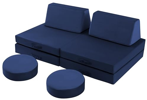 MeMoreCool Spielsofa für Kinder, Modulares Sessel Couch für Kuschelecke Kinderzimmer, Schlafsofa, 8-teiliges Kinder Sofa Spielset, Schaumstoff Sofa Bed mit Schlaffunktion für Mädchen Jungen, Navy
