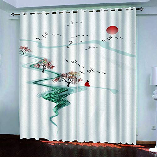 Blickdichte Vorhänge Mit Motiv 3D Bunte Tinte Malerei Landschaft Kinder Gardinen Blickdicht Ösen Gardine Thermo 280x160 Cm Schlafzimmer Kinderzimmer Vorhänge Dekoratives Muster, Verdunklungsvorhänge
