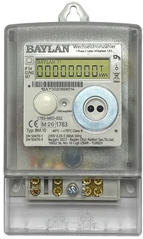 Wechselstromzähler [BM.11 - MID 26] für Zählerplatzmontage - 100A Stromzähler Eintarifzähler mit Rückflussverhinderer für Schalttafeleinbau, LCD-Anzeige und S0 Impulsausgängen