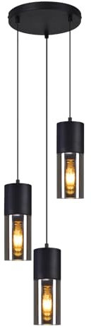 Lichtmaler Pendelleuchte 3 Flammig Hängeleuchte E27 - Esstischlampen Glas Hängelampe Rund Schwarz Metall für Küche Esszimmer Treppe Schlafzimmer(ohne Leuchtmittel)