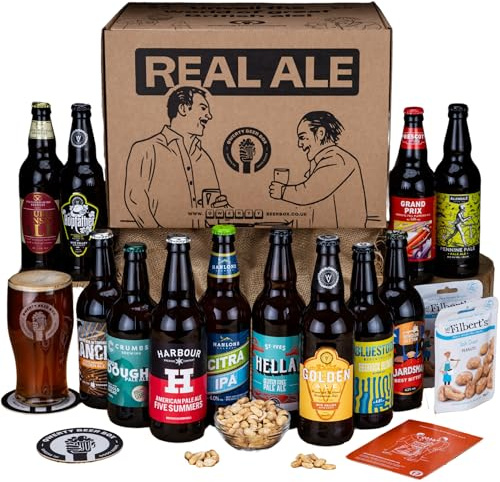 Original Deluxe British Real Ale Beer Gift Hamper - 12x500ml Traditional Ales with 2 Snacks & Craft Beer Tasting Guide by QWERTY Beer Box - Gift for Men, Gift For Him, Real Ale for Men