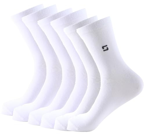 Balseti Calcetines Media Caña Formales y Básicos Lisos de Color Blanco para Hombres. Calcetines Ejecutivos, Frescos, Finos. 85% Algodón. Pack 6 Pares. Talla 39-42