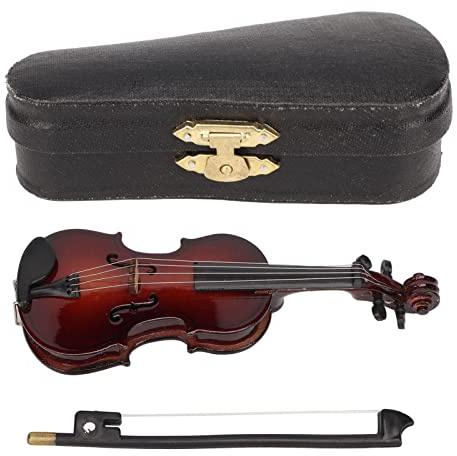 Violino in miniatura in legno con custodia per archetto, mini violino da 10 cm, mini accessori per strumenti musicali, modello di casa delle bambole per la decorazione della