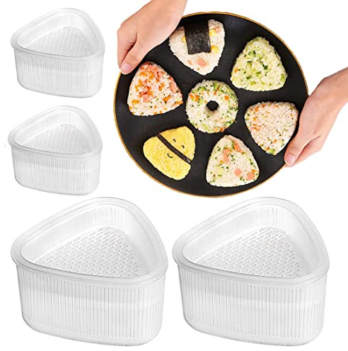phxdance Onigiri Form Dreieck Set (4 Stück) – 2 Größen (Groß & Klein) Sushi Maker Onigiri Form Dreieck, Antihaft Reisdreieck Presse Sushi Form Kit für DIY Japanisches Nigiri & Musubi (Weiß)