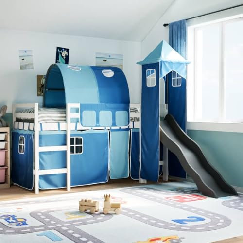 LLEZKBR Furniture select-Kids Hochbett mit Turm blau 80x200 cm Massivholz Kiefer