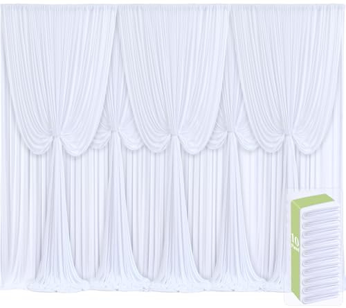 10 Panels White Backdrop Curtains for Wedding Party Wrinkle Free Backdrops Curtain Drapes Fabric Decorations Photo Back Drop Cloth for Baby Shower Photography Stage Reception 50ft(W) x 12ft(H)