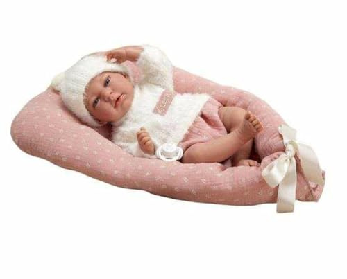 ARIAS -Elegance docka 40 cm Andie klänning med rosa och vit ullset. Vikt är så verklig att den ser ut som en riktig bebis. Inkluderar napp och kudde, leksak barn alla åldrar (ARI60901)