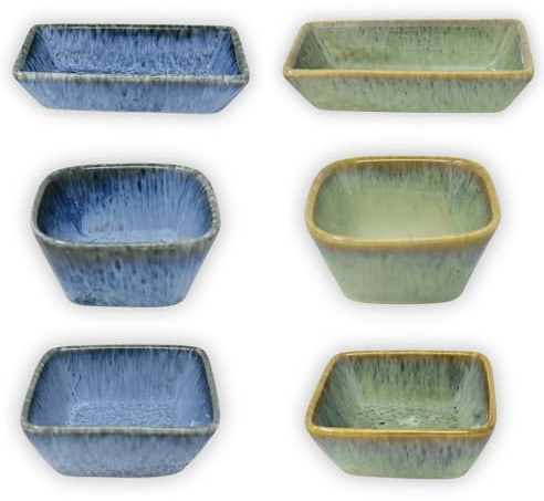 damaloo 6x Tapas Schalen Geschirr Set - Dipschalen für Teller - Sojasauce Schälchen - Bunte Servierschalen - Kleine Tapasschalen - Dip Dessertschalen - Antipasti Servierplatte - Fingerfood Schüssel