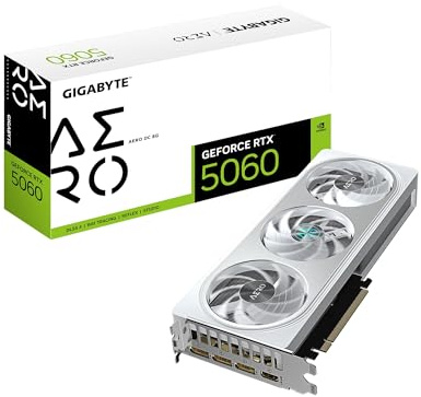 GIGABYTE Tarjeta gráfica GeForce RTX 5060 Aero OC 8G, 8 GB 128 bits GDDR7, PCIe 5.0, Sistema de refrigeración WINDFORCE, Tarjeta de Video GV-N5060AERO OC-8GD