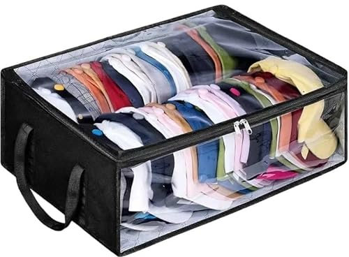 HESHUWEN Sombreros Caja Sombrerera Plegable de Gran Capacidad con Capacidad for 40 Sombreros, Ideal for dormitorios.(Noir)
