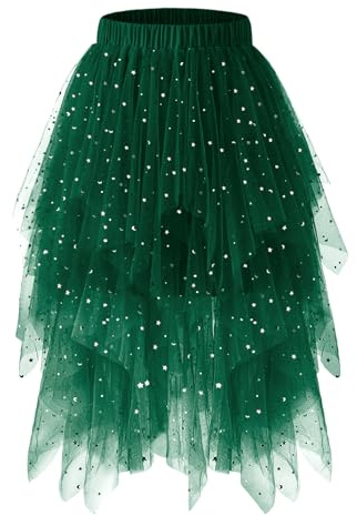 bridesmay Tüllrock Damen A-Linie Partyrock für Karneval Halloween | Tüll mit Futter, lichtundurchlässig & weich. Asymmetrischer Saum, elastischer Bund für jede Figur, ideal für Feste