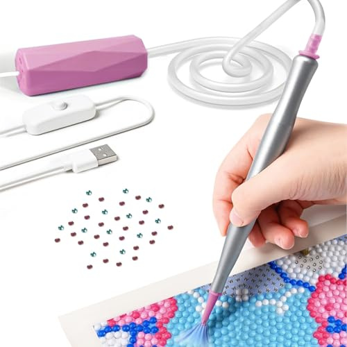 SciFiVisi Elektrischer Diamond Paint Stift - Vakuum Daiments Painting Zubehör für 5D Diamond Painting Stifte, inkl. USB-Kabel und 3 Styles Drill Pen Ersatzköpfe, Langlebig und Stabil (Rosa)