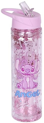 sarcia.eu DISNEY Stitch ANGEL bouteille d'eau avec embout, bouteille transparente 550 ml (Rose Angel)