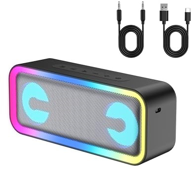 Cassa Bluetooth Potente Portatile con Luci, Speaker Bluetooth 5.4, 30W Basso Potenziato, IPX7 Impermeabile, 7 Luci RGB, 16 Ore Autonomia, Altoparlante Bluetooth per Party, TWS AUX TF-Card, Grigio