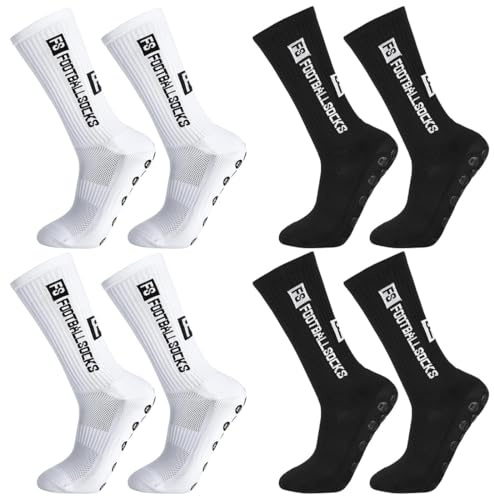 THQAE 4 Pares Calcetines Antideslizantes Futbol, Calcetines futbol niño, Talla 35-39 39-46 Non-Slip Football Socks para Hombre, Mujer y Niño, Medias Futbol para Yoga, Tenis, FS
