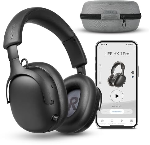 MEDION Casque Over Ear HX-1 Pro (sans Fil, réduction de Bruit Active Hybride ANC, Bluetooth 6.0, 7+1 préréglages EQ, Jusqu’à 190 h d’autonomie, Protection Anti-éclaboussures IPX4), Anthracite Urbain