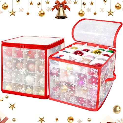 RNPKZ Aufbewahrungsbox für Weihnachtskugeln, 2 Stück Weihnachtskugeln Aufbewahrung, Weihnachtskugeln Box für 64 Kugeln Aufbewahrung Weihnachtskugeln, mit 4 Ebenen für Christbaumkugeln (30 x 30 x 30cm)