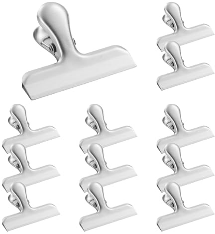 MFUSUL Lot de 12 clips de fermeture en acier inoxydable pour sacs de 76 mm - Pinces à charnière en métal pour emballages alimentaires, étiquettes, sacs, photos, cuisine et bureau