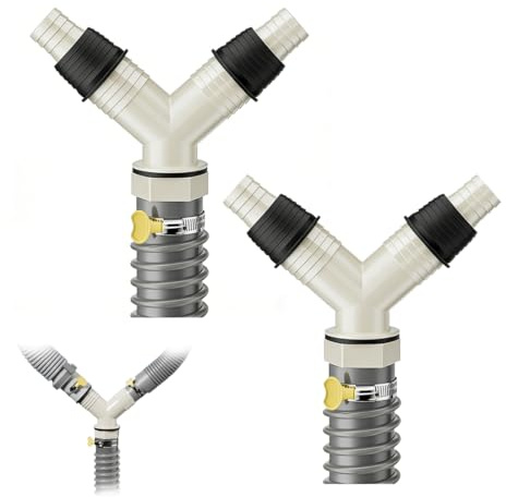 DOVBAN 2 Piezas Adaptador de Desagüe para lavadora,Tres Cabezales,Conector en Y, Válvula Antirretorno para lavadora,Conexión para lavadora y lavavajillas,Con Abrazaderas