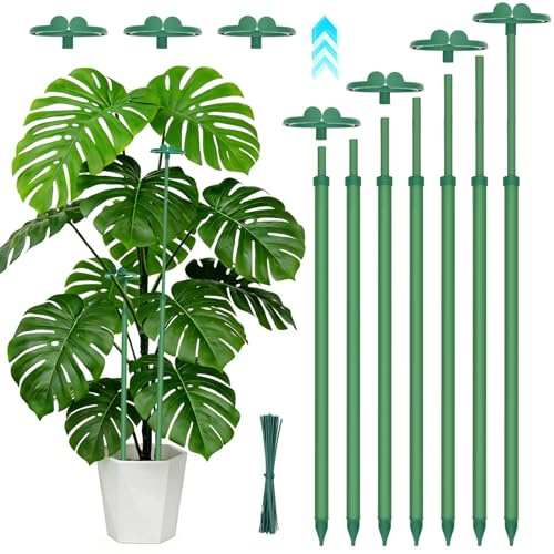 Teleskopische Pflanzenstützen 7 Stück, Länge verstellbar von bis 76,5 cm | Stabile Faserglas Pflanzenstütze für Monstera, Topfpflanzen, Tomaten, Gemüse, Orchideenstützen mit Klammern