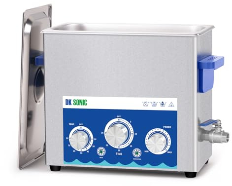 DK SONIC Industriell Ultraljudsrengörare 6L, 180W, Ultraljudsgasrengörare med Justerbar Effekt, Timer och Uppvärmning för Rengöring av Delar, Kretskort och Kedjor (Inklusive Korg)