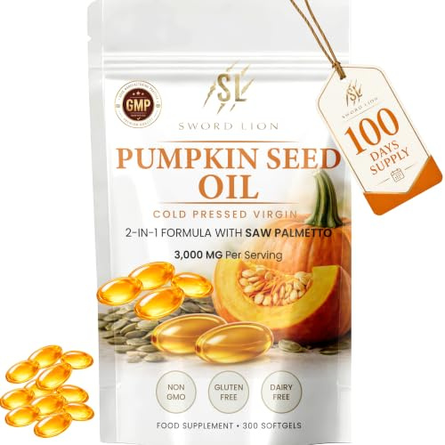 Premium Pumpkin Seed Oil Capsules 300 Softgels - 3000mg EU Sourced - Cold Pressed Virgin Pumpkin Oil, GMP Certified, Non-GMO, Essential Fatty Acids Phytosterols, Bladder & Prostate Support Omega Rich