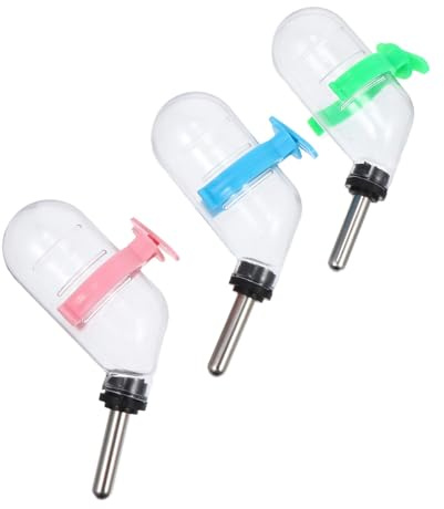 PartyKindom 3 Stück Automatische Wasserspender für Haustiere 60ml aus Pp und Edelstahl Praktische Kleintiertränke für Kaninchen und Echsen Zufällige Farbe