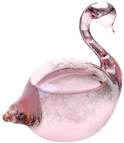 Pink Swan Storm Glass Weather Predictor, Decorative Crystal Barometer Weather Station with High Borosilicate Glass, Swan Desktop Decor for Home Office, Tabletop Aesthetic Decoration