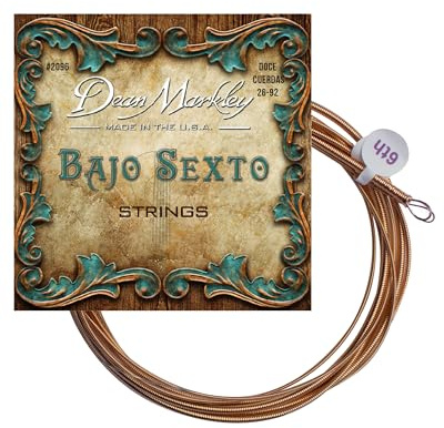 Dean Markley Doce Cuerdas Para Bajo Sexto, 26-92 SX, 80/20 True Brass over Swedish Steel, Hex-Tinned Mandolin Strings, Proprietary Pitch Wind String Winding for Superior Tone & Performance, Biege