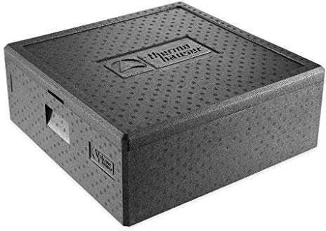 thermohauser Boîte isotherme Pizza Maxi en polypropylène avec couvercle – 49 l – 59,5 x 59,5 x 22,5 cm – Noir – Très grande surface d'utilisation.