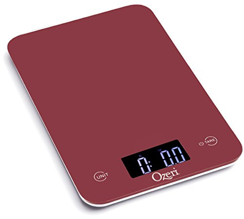 Ozeri - Bilancia da cucina digitale e professionale, funzione touch, in vetro temperato Red Engine